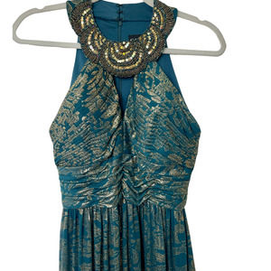 Cachet Green and Gold Sequin Evening Gown